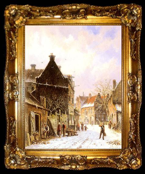 framed  Adrianus Eversen A Village Street Scene in Winter, ta009-2